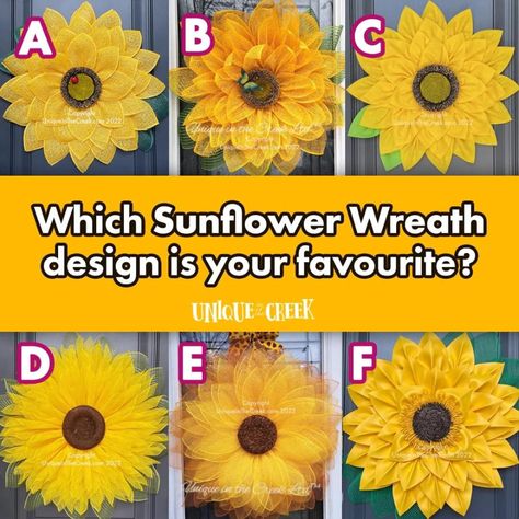 Deco Mesh Sunflower Wreath, Sunflower Mesh Wreath, Sunflower Deco Mesh Wreath, Unique In The Creek, Sunflower Wreath, Sunflower Wreath Diy, Deco Mesh Crafts, Wreath Project, Trendy Tree