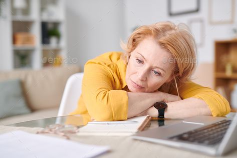 Tired or pensive mature blond businesswoman lying on desk in front of laptop by Pressmaster. Tired or pensive mature blond businesswoman lying on desk in front of laptop while having short break in the middle o... #AD #blond, #businesswoman, #lying, #Tired Head Down On Desk Reference, Laying On Desk Reference, Head On Desk Reference, Head Down On Desk, Tired Poses Reference, Leaning Desk, Apocalypse Books, Corporate Brochure Cover, Brochure Inspiration