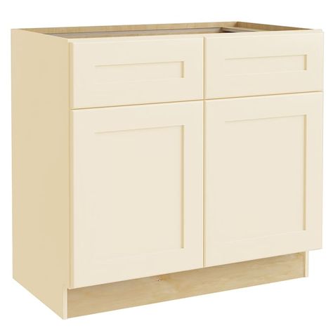 Luxxe Cabinetry Norfolk 36-in W x 34.5-in H x 24-in D Blended Cream Painted Sink Base Fully Assembled Cabinet (Recessed Panel Shaker Door Style) in the Kitchen Cabinets department at Lowes.com Kitchen Shaker, Painted Plywood, Cream Cabinets, Shaker Door Styles, Custom Bathroom Vanity, Kitchen Base Cabinets, Framed Cabinet, Mdf Doors, Shaker Style Kitchens