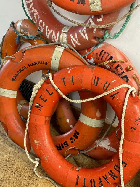 Lot of 3 Vintage Ship Life Ring Preserver Buoys, Salvaged From Old Ships, Average Size 30 Diameter - Etsy Buoys Art, Life Preserver Ring, Buoy Decor, Ship Life, Nautical Bar, Sea Bathroom, Lake Kitchen, Life Buoy, Ship Name