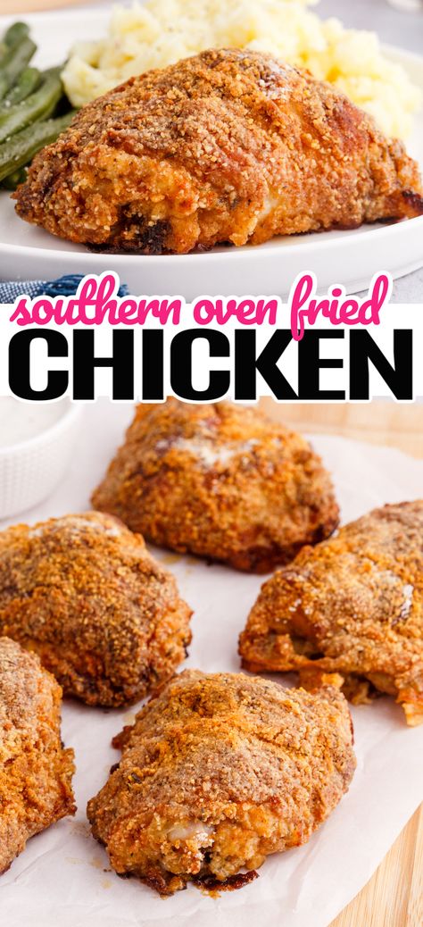 Oven Fried Chicken Recipes, Baked Fried Chicken, Chicken Recipies, Chicken Appetizers, Oven Fried, Oven Fried Chicken, Southern Fried Chicken, Crispy Fried Chicken, Wine Club