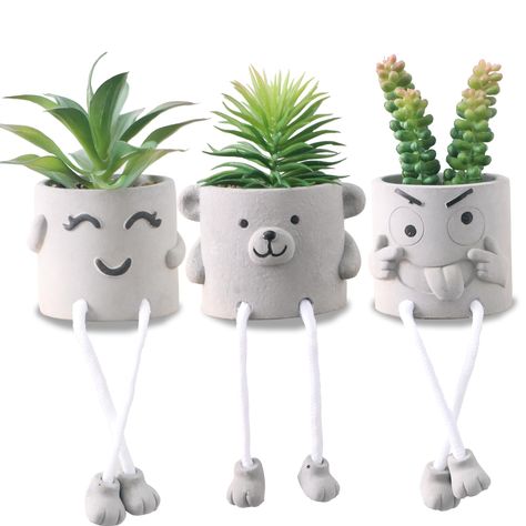 PRICES MAY VARY. 3 Packs Artificial Succulents Plants: There are 3 packs different styles of fake plants decor. Each small succulents plants has a creative cement tank and simulated soil that adds a touch of greenery to your life. Approximate Size:Measure about 3”x 3”x 5.8”(76 x 76 x 147mm), these faux succulents plants are small but sturdy. Super Cute Fake Plants:The exquisite and creative design makes this set of fake plants is not only a beautiful set of greenery, or a mobile cute artwork. Ca Home Office Table, Fake Succulents, Small Flower Pots, Artificial Potted Plants, Desk In Living Room, Room Shelves, Living Room Shelves, Artificial Succulents, Faux Succulents