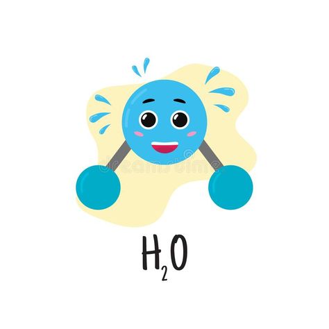 Structure of water molecule. Cartoon. Character. Study of chemistry. Vector illu #Sponsored , #Ad, #PAID, #molecule, #Structure, #Vector, #Cartoon Chemistry Cartoon, Water Molecule Structure, Structured Water, Water Molecule, Kid Experiments, Atom, Biology, Cute Illustration, Chemistry