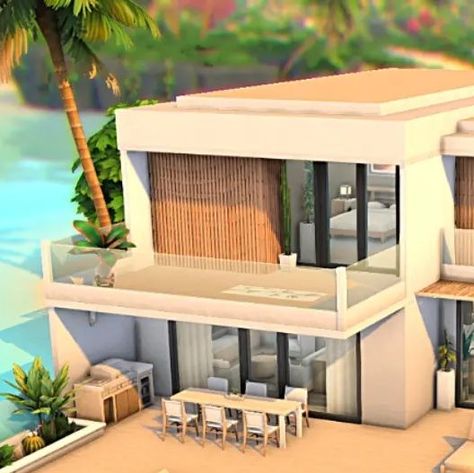 Modern Beach House Sims 4, Sims 4 Beach Mansion, Island House Sims 4, Sims Island House, Sims Island Living House, Ts4 Beach House, Sims 4 Island House, Sims4 Beach House, Sims 4 Beach House Island Living