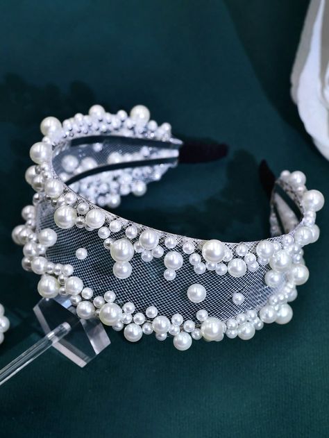 White  Collar  Plastic   Embellished   Women Accessories Bride Accessories Jewelry, Hair Accessories Diy Headband, Wedding Headwear, Headpiece Accessories, Bead Hair Accessories, Headband Jewelry, Bride Headpiece, Hair Accessories Pearl, Elegant Hair