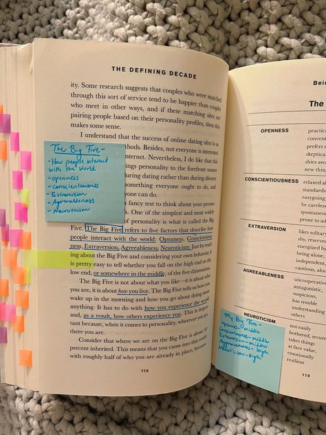 The Big Five Personality Traits #books #booklovers #bookstagram #booksworthreading #bookrecommendation #reading #annotation #bookworm #bookmark #bookstoread #selfimprovement #selfhelp Self Help Books Annotations, How To Annotate A Self Help Book, Self Help Book Annotation, How To Annotate Self Help Books, Annotating Self Help Books, Annotating Books Tips, The Defining Decade, Bookworm Bookmark, Defining Decade