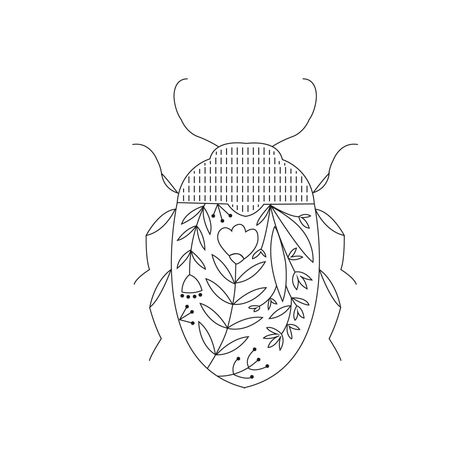 Elegant beetle embroidery pattern - instant PDF download. Stitch this beautiful insect on your favorite fabric. #beetleembroidery #embroiderypattern . #Beetle_Drawing_Simple #Cicada_Embroidery #Embroidered_Beetle #Beetle_Embroidery Embroidery Designs Templates, Beetle Embroidery, Embroidery Patterns Free Templates, Bug Embroidery Designs, Bugs Embroidery, Love Embroidery, Embroidery Template, Slow Stitching, Embroidery Inspiration