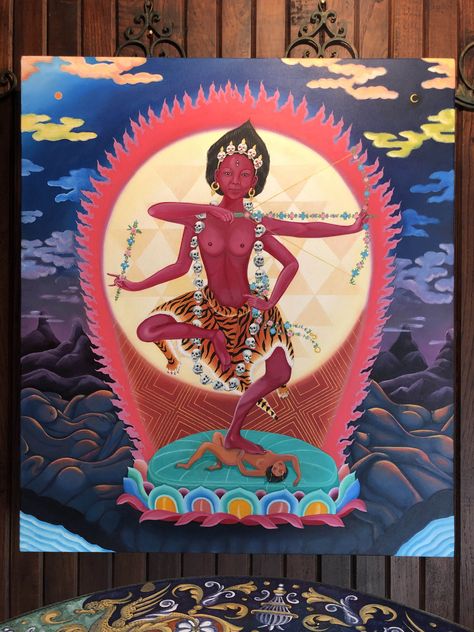 Tantra Art, Dark Goddess, Tantric Enchantress, Tantric Goddess, Kurukulla, Original Painting by Bodhisattva Artwork Dual Awareness, Manjushri Bodhisattva, Dark Goddess, Dark Energy, Sacred Geometry Art, Geometry Art, Tibetan Buddhism, Hindu Art, Visionary Art