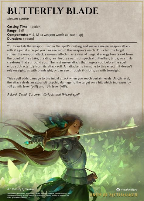 Dnd Butterfly, Homebrew Spells, Dnd Spells, Dnd Things, Dnd Magic, Food Resources, Dnd Classes, Dungeon Master's Guide, Dnd Homebrew