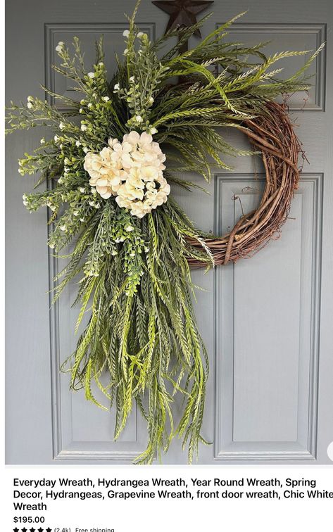 Front Door Wreaths Year Round, Wreath Hydrangea, Floral Door Wreaths, Door Wreaths Diy, White Wreath, Hydrangea Wreath, Year Round Wreath, Sunflower Wreaths, Home Decor Ideas Bedroom