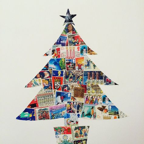 postage stamp collages - Yahoo Image Search Results Postage Stamp Collage Art, Collage Christmas Tree, Christmas Collage Art, Christmas Tree Collage, Recycled Paper Art, Christmas Postage Stamps, Postage Stamps Crafts, Postage Stamps Collage, Artwork Collage