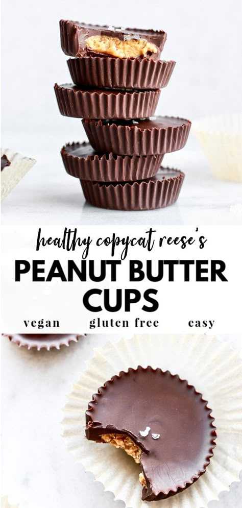 Learn how to make a delicious DIY healthy homemade peanut butter cups recipe that rivals the classic Reeses chocolate cups, but made vegan, gluten free, dairy free, and with just 3 simple ingredients! Homemade Reeses Cups, Healthy Homemade Peanut Butter, Vegan Peanut Butter Cups, Healthy Peanut Butter Cups, Peanut Butter Cups Recipe, Reese's Chocolate, Homemade Peanut Butter Cups, Reeses Cups, Gluten Free Peanut Butter