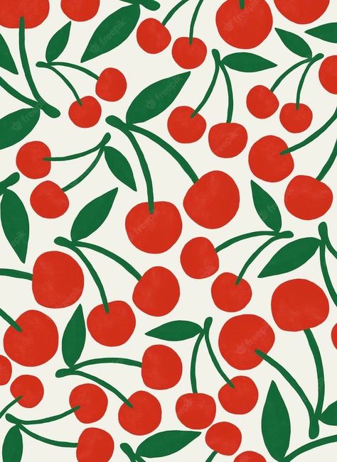 Abstract Patterns Painting, Painting Patterns Canvas, Cherry Art Print, Simple Paint Patterns, To Paint On Canvas Ideas, Cherry Line Art, Vintage Cherry Aesthetic, Simple Painting Patterns, Cherry Illustration Design