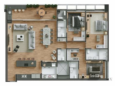 Dream House Layout, 4 Bedroom House Designs, Three Bedroom House Plan, House Floor Design, Apartment Floor Plans, Casas The Sims 4, Home Design Floor Plans, Model House Plan, House Layout Plans