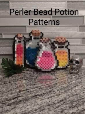 3d Perler Bead, Potion Bottles, Beads Designs, Set Patterns, Perler Beads Designs, Potion Bottle, Perler Bead Art, Christmas House, Perler Bead Patterns