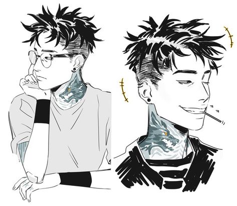 Twitter Tinyangryghost Art, Guitarist Oc Art, Tattooed Character Design, Anna Cattish, Arte Sketchbook, Arte Inspo, Wow Art, Art And Illustration, Boy Art