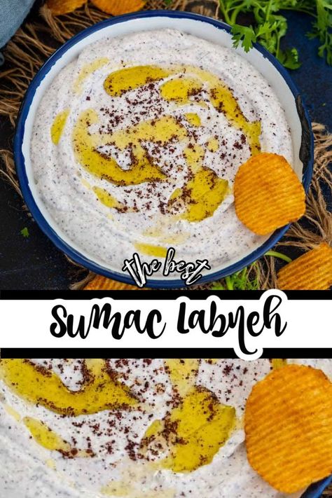 Sumac Labneh (Sumac Labnah) is a 3 ingredients Middle Eastern dip where thick Greek yogurt is flavored with ground sumac. Sumac Recipes, Labneh Recipe, Greek Dip, Greek Yogurt Dips, Thick Yogurt, Yogurt Dip, Lebanese Recipes, Yogurt Sauce, Party Food And Drinks