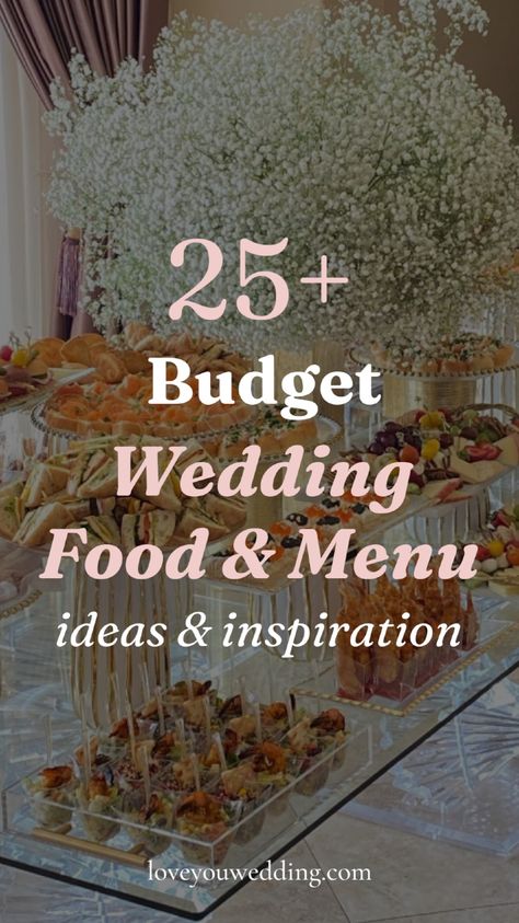 25+ Creative & Cheap Wedding Food Ideas. Planning a wedding and need cheap food ideas that don’t break the bank? We’re here to help! Whether you're thinking about a buffet, Mexican, Indian, BBQ, or more, we have the best budget wedding food and menu suggestions. These affordable wedding reception food ideas and DIY options will keep your guests happy without stretching your budget.