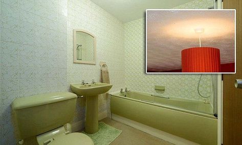 The amount spent refurbishing houses with garish interiors can add four times the value of fixing them up to the overall price of the home, experts said. Bathroom Suites Uk, Avocado Bathroom, Avocado Bathroom Suite, Navy Blue Tile, Royal Bathroom, Buy A House, Bathroom Suite, Vintage Bathrooms, Bathroom Collections