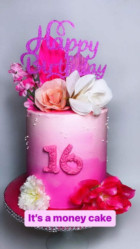 Pink Sweet 16, Shades Of Pink, Birthday Cakes, Sweet 16, Birthday Cake, Shades, Money, Cake, Birthday