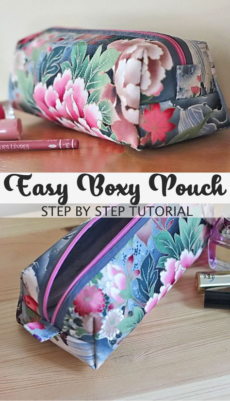 Simple Boxy Pouch Tutorial Sew A Makeup Bag Free Pattern, Pouch Patterns To Sew, Cosmetic Bag Sewing Pattern Free, Sewing Project Bag Pattern, How To Sew Bag, Diy Make Up Bags Free Pattern, Diy Makeup Bag Pattern Free Sewing, Make Up Bag Sewing Tutorial, Pencil Case Sewing Pattern Free