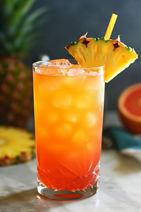 Sunshine Delight Mocktail - SipSpoon Tequila Sunrise Mocktail, Sunrise Mocktail, Orange Cocktails, Cocktail Bitters, Tequila Sunrise, Tropical Drink, Mocktail Recipe, New Menu, Fruit Smoothie Recipes