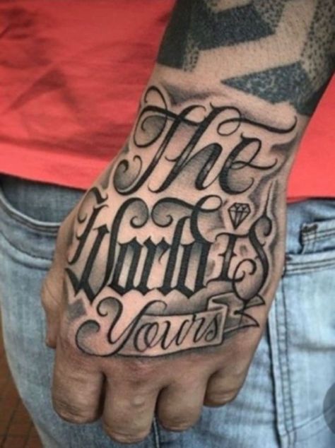 Hand Tattoo Text Men, Meaningful Hand Tattoos, 90s Baby Tattoo, Old English Tattoo, Lettering Tattoos, Arm Tats, Gangsta Tattoos, Forarm Tattoos, Calligraphy Tattoo