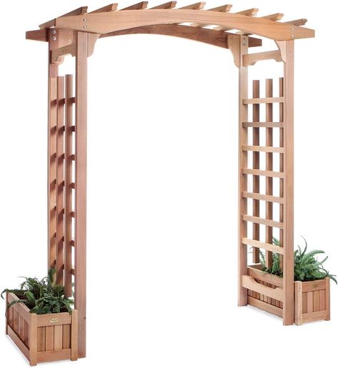 Rot Resistant Untreated Western Red Cedar Sanded Finish Set Includes: 1x PA96 Garden Pagoda Arbour & 2x PL30 Planter Boxes Planter Box: 33w x 10d x11h Pagoda: 71w x 36d x 87h ( unassembled kit ) Arched Pergola, Garden Pagoda, Cedar Arbor, Garden Archway, Wood Arbor, Wooden Arbor, Pergola Diy, Arbors Trellis, Arch Trellis