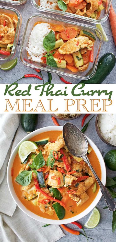 Curry Meal Prep, Veggies And Chicken, Red Thai Curry, Fitness Meal Prep, Red Thai, Low Sodium Chicken Broth, Thai Curry, Curry Chicken Recipes, Curry Sauce