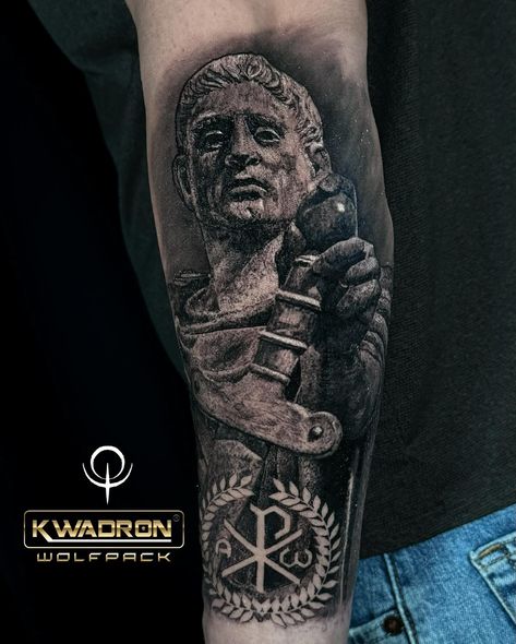 Emperor Constantine The Great Statue Tattoo For @eddiesweeneyy . Thank you so much for your patience and trust my Friend . Constantine I[g] (27 February c. 272 – 22 May 337), also known as Constantine the Great, was a Roman emperor from AD 306 to 337 and the first Roman emperor to convert to Christianity. . Artist: https://m.facebook.com/EtgarOak https://www.instagram.com/etgaroak/ . Tattoo was don in one session 8h total . Tattoo was done using @bishoprotary power wand tattoo machine with ... Emperor Constantine, Wand Tattoo, Constantine The Great, Statue Tattoo, Roman Emperor, Tattoo Work, Tattoo Machine, My Tattoo, I Tattoo