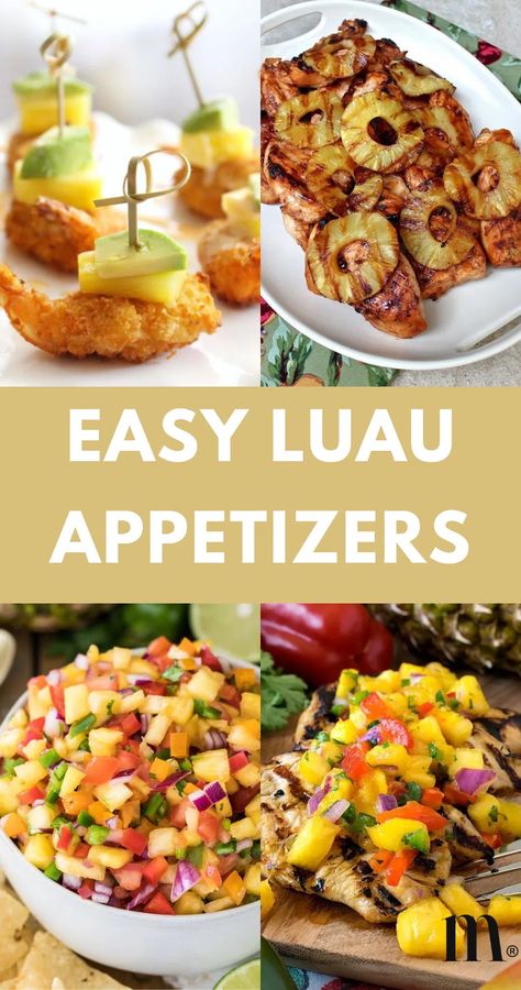 33 Delicious And Easy Luau Appetizers To Try Hawaiian Dishes Parties, Hawaiian Luau Party Food, Luau Appetizers, Tropical Appetizers, Hawaiian Appetizers, Hawaiian Grilled Chicken, Hawaiian Party Food, Luau Party Food, Bacon Wrapped Pineapple