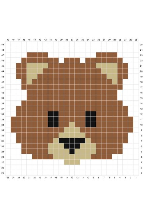 Cross Stitch Forest Animals, Bear Crochet Square, Corner To Corner Crochet Pattern Free Animals, Crochet Tapestry Pattern 2 Colors, Pixel Art Pattern Easy Free Crochet, Crochet Woodland Baby Blanket, Bear Pixel Pattern, Easy Crochet Graph, Bear Grid Pattern