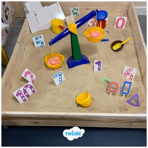 Brilliant beach-themed number activity where children can explore weighing and identifying various amounts. Do you have a sand or water area in your classroom?   Use our EYFS Number Shapes Sand Hunt Activity Adult Input Plan to structure your maths activity!   #maths #weight #weighing #measurement #beach #summer #summerclassroom #eyfsideas #teaching #teacher #teachingresources #twinkl #twinklresources #education #tufftray #homeeducationuk #homeschool Being Imaginative Eyfs Activities, Weight Eyfs Activities, Sand Continuous Provision, Weight Tuff Tray, Weight Activities Eyfs, Eyfs Capacity Activities, Weighing Activities Eyfs, Early Number Activities, Sand Activities Eyfs