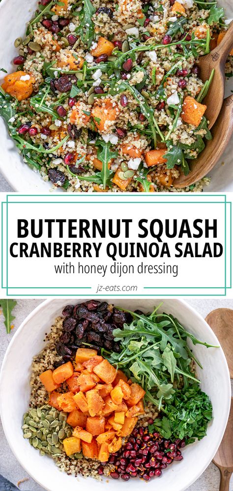 quinoa salad with butternut squash in a large white bowl Quinoa Squash Salad, Butternut Quinoa Salad, Butternut Squash Beet Salad, Healthy Recipes With Butternut Squash, Autumn Squash Salad, Quinoa And Butternut Squash Recipes, Butternut Squash And Arugula Salad, Spinach Butternut Squash Salad, Roasted Butternut Squash Quinoa Salad