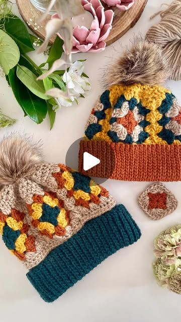 Beanie Crochet Tutorial, Winter Craft Projects, Granny Square Beanie, Square Beanie, Knitted Headband Free Pattern, Crochet Hat Free, Corner Space, Crochet Headband Pattern, Winter Craft