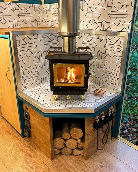 Mini Wood Stove, Motorhome Remodel, Best Campervan, Build Inspiration, Diy Camper Remodel, Home On Wheels, Light Colored Wood, Van Life Diy, Camper Van Conversion Diy