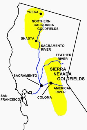 California Gold Rush Map - Free Printable Maps Gold Mining Equipment, California Trail, Arizona Map, Road Maps, California Gold Rush, Gold Map, Panning For Gold, Ca History, Japan Map