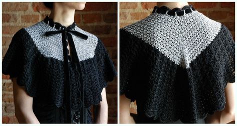 Vintage Ladies Yoke Cape Crochet Free Pattern Crochet Caplet, Crochet Cape Pattern, Crochet Cape, Cape Pattern, Mode Crochet, Crochet Collar, Shawl Patterns, Capes For Women, Crochet Shirt