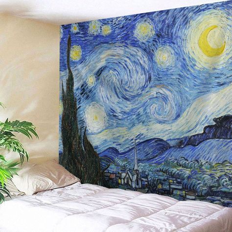 Cheap Wall Tapestries, Starry Night Art, Bedroom Murals, Arte Van Gogh, The Starry Night, Tapestry Wall Art, Van Gogh Art, Watercolor Walls, Night Art