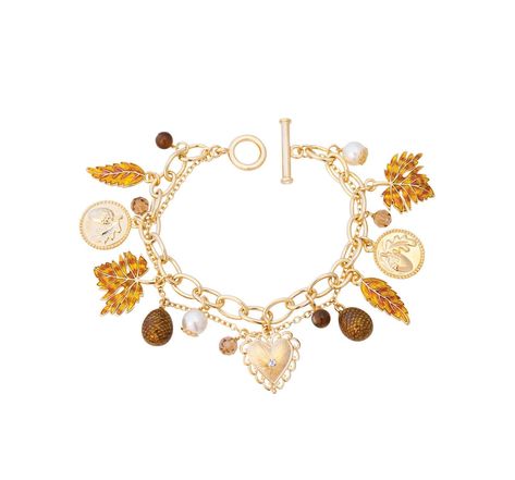 Gold Fall Jewelry, Fall Charm Bracelet, Halloween Jewlery, Charm Bracelet Gold, Crystal Falls, Autumn Bracelet, Boo Basket, Book Jewelry, Bracelet Charms