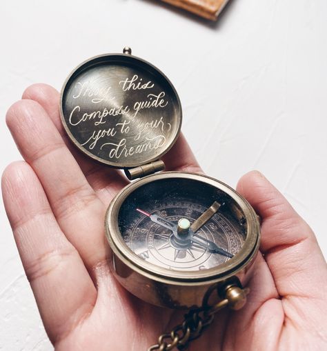 Wedding Gift For Groom, University Graduation Gifts, Compass Wedding, Calligraphy Illustration, Pocket Compass, Engraved Compass, Leather Engraving, Wedding Gifts For Groom, Groom Groomsmen