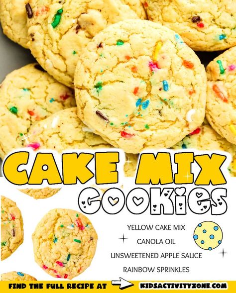 Quick and easy Cake Mix Cookies are soft, delicious and so easy to make because they start with a boxed cake mix! Add in a few rainbow sprinkles and you have an easy funfetti cookie that anyone can make. Make this easy cookie recipe today! No Egg Cake Mix Cookies, White Cake Mix Cookies, Easy Cake Mix Cookies, Applesauce Cookies, Desserts With Few Ingredients, Easy Cookie Recipe, Holiday Baking List, Simple Desserts, Cookies Soft