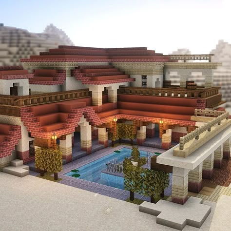 PearlescentMoon on Instagram: “Pompeii/Roman-Inspired: Day 81 of my #Minecraft #abuildaday challenge is a traditional home inspired by the old architecture of Pompeii…” Desert Mansion, Minecraft Desert, Minecraft Houses Survival, Minecraft Mansion, Minecraft Houses Blueprints, Minecraft Structures, Minecraft House Plans, Easy Minecraft Houses, Minecraft House Tutorials