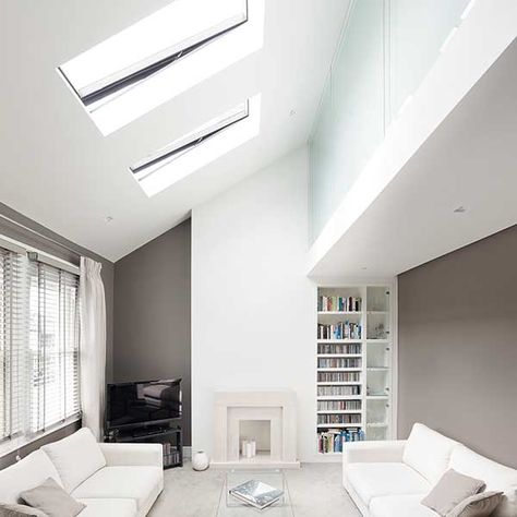 Vaulted Ceilings: 17 Clever Design Ideas | Homebuilding & Renovating Velux Windows Bedroom, Half Vaulted Ceiling, Cathedral Ceiling Living Room, Vaulted Ceiling Bedroom, Vaulted Ceiling Ideas, Vaulted Ceiling Kitchen, Vaulted Ceiling Living Room, Bedroom Images, Ceiling Ideas