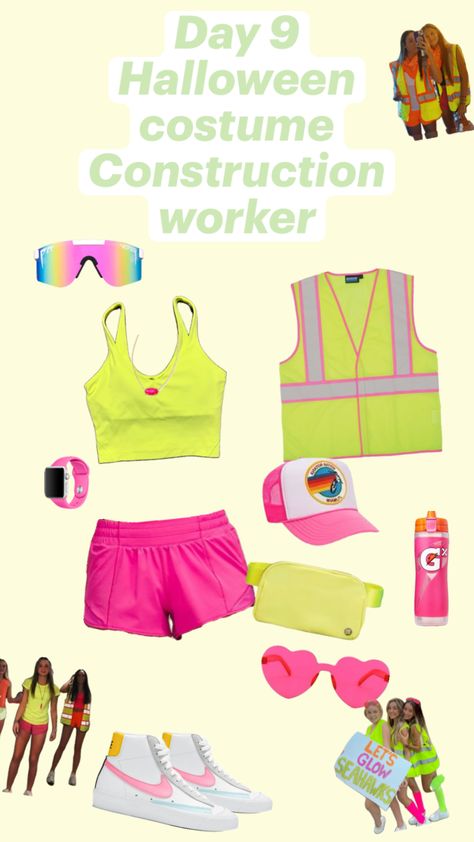 Construction Workers Halloween, Construction Worker Costume Ideas, Neon Construction Worker Costume, Preppy Construction Worker, Construction Worker Costume, Pink Construction, Fun Halloween Outfits, Holloween Costumes, Bff Matching Outfits