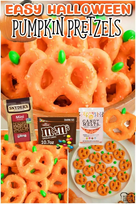 Easy Pumpkin Pretzels are orange chocolate covered pretzels that look like cute pumpkins! Chocolate covered pretzels for Halloween are fun & festive treats for your Fall party! Orange Chocolate Covered Pretzels, Pumpkin Shaped Food, Kids Cupcakes, Pumpkin Pretzels, Bake Sale Treats, Halloween Pretzels, Pumpkin Snack, Cookie Board, Fun Halloween Treats