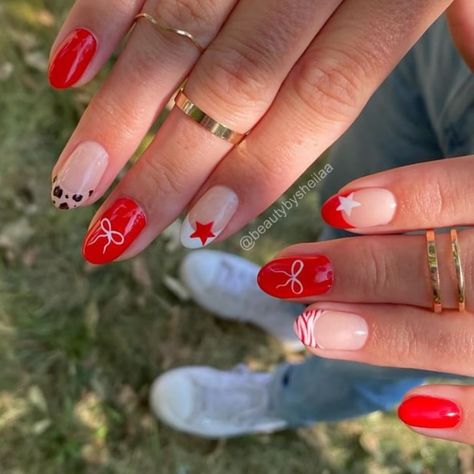 builder gel on her natural nails ❤️🐆 #nails #nailsofinstagram #nails💅 #nailideas #nailinspiration #glitternails #nailsnailsnails #nailinspo #nailart #nailsoftheday #nailsart #nailsmagazine #trendynails #trendynailart #naildesigns #almondnails #frenchtip #frenchtipnails #frenchtips #classynails #cheetahnails #cheetahnailart #cheetahprintnails #rednails #bownails #girlynails #rednailart #starnails #starnailart #zebranails Cute And Simple Birthday Nails, Cute Preppy Christmas Nails, Christmas Short Almond Nails, Cute Almond Christmas Nails, Christmas Nails Almond Shape Short, Short Nail Dip Ideas, Christmas Nails Preppy, Recruitment Nails, Preppy Christmas Nails