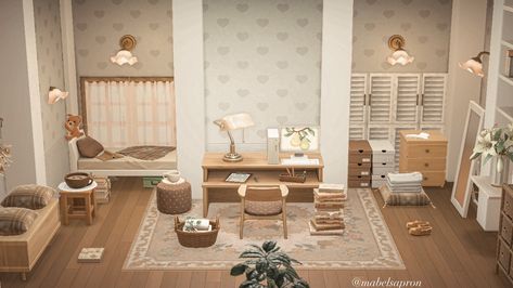 Acnh White Interior, Animal Crossing Study Room, Acnh Upstairs Bedroom Ideas, Acnh Upstairs Bedroom, Animal Crossing Upstairs Room Ideas, Animal Crossing Bedroom, Farm Acnh, Acnh Bedroom, Messy Bed