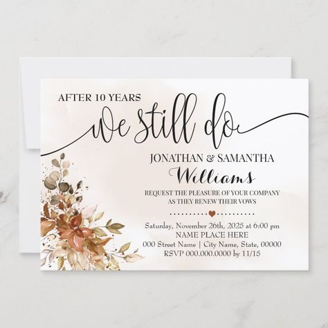 We Still Do Eucalyptus Autumn Wedding Anniversary Invitation  Zazzle Vow Renewal Invitations, Dream Wedding Reception, Renewal Wedding, Anniversary Invitation, Metallic Wedding, Cricut Wedding, 30th Wedding Anniversary, Wedding Anniversary Invitations, Wedding Invitation Card Design