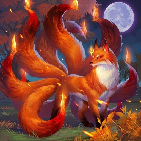 Nine Tailed Fox Art Spirit Animal, Logo Design Inspiration Art, Animal Fanart, Fox Fairy, Mythical Creatures Drawings, Phoenix Artwork, Mythical Creatures Fantasy, Kitsune Fox, Mystical Animals